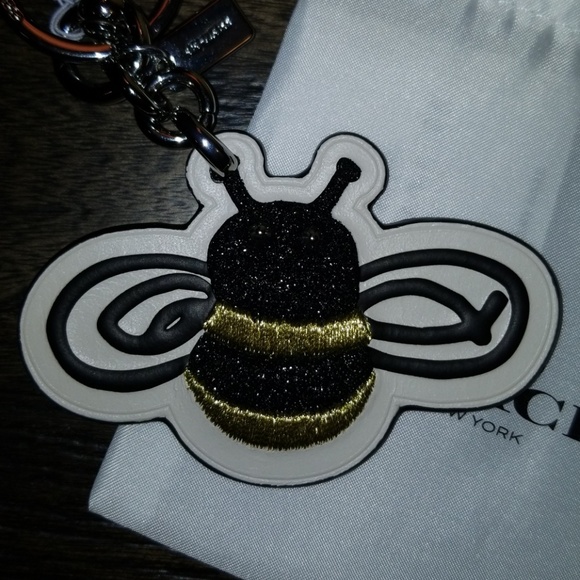 New smooth white leather keychain with black glitter, gold satin stitching and a - Picture 4 of 8
